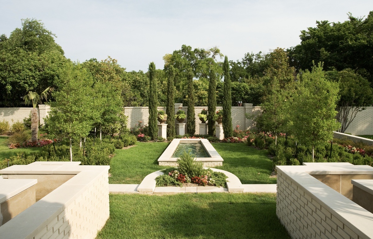 backyard formal garden landscaped by lawn connections